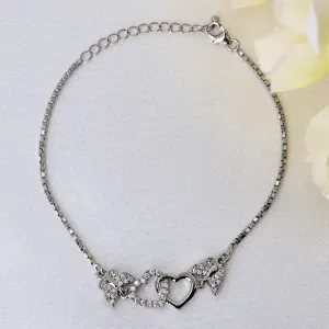 Zarkan 925 Silver Double Heart Butterfly Bracelet