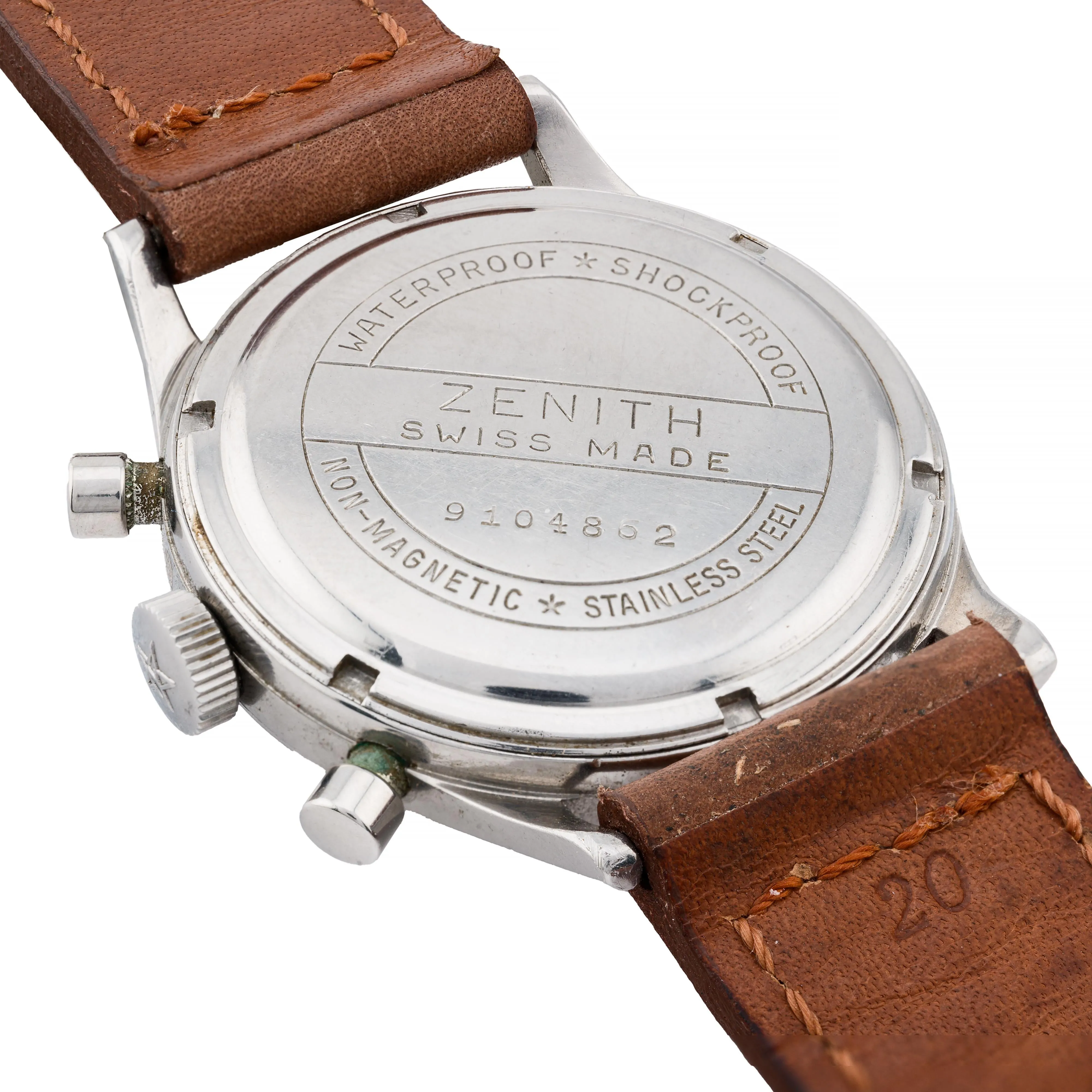 Zenith Yugoslavian Military 143-6 Chronograph Black Gilt Dial, Stainless